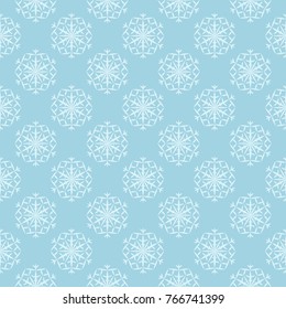 Snowflakes seamless pattern. Light blue and white background with christmas elements. Vector illustration