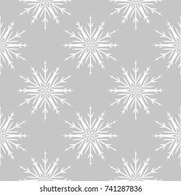 Snowflakes seamless pattern. Light gray and white background with christmas elements. Vector illustration