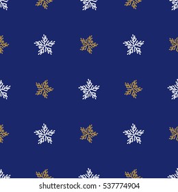 Snowflakes. Seamless pattern. Merry Christmas and happy new year. Vector illustration isolated on blue background for decorating cards, christmas packaging, poster, celebratory events.