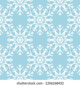 Snowflakes. Seamless pattern. Navy blue and white winter ornament. Background for textile and wallpapers