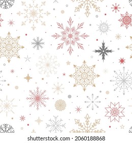 Snowflakes seamless pattern. New Year and Christmas design. Vector illustration.
