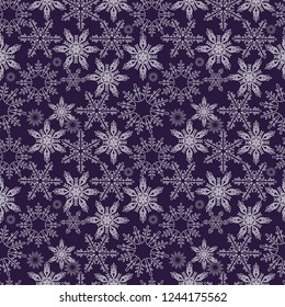 Snowflakes seamless pattern. New Years snow endless background, winter repeating texture. Christmas backdrop. Vector illustration