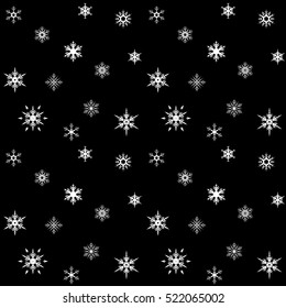 Snowflakes seamless pattern on black. Winter festive background. Vector illustration.