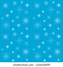 Snowflakes seamless pattern on blue. Winter festive background. Vector festive wallpaper.