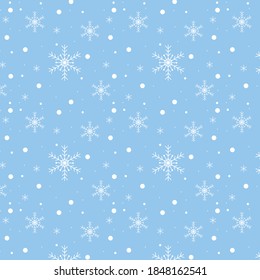 Snowflakes seamless pattern on blue background. 