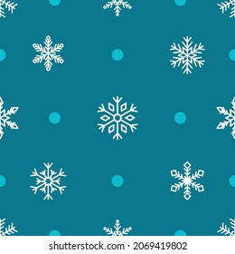 Schneeflocken nahtloses Muster auf blauem Hintergrund. Weihnachts-Vektorgrafik im Flachstil.