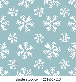 Schneeflocken nahtloses Muster auf blauem Hintergrund. Weihnachtshintergrund. Schneefreie, einfache Textur. Blizzard Himmelsvorlage. Schneeflocken, Vektorgrafik-Weihnachten, abstrakter Hintergrund. Wintermuster.