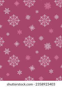 El patrón de copos de nieve es impecable en el fondo rosado. Repetir el adorno navideño con copos de nieve. Impresión repetida de invierno.