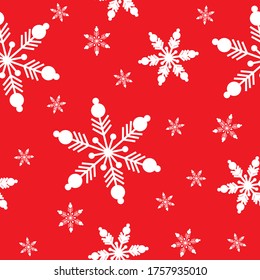 Snowflakes seamless pattern on red background vector illustration.