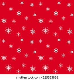 Snowflakes seamless pattern on red. Winter festive background. Vector red wallpaper.