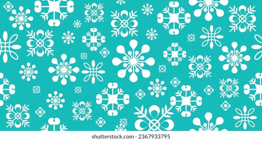 Snowflakes seamless pattern on turquoise background
