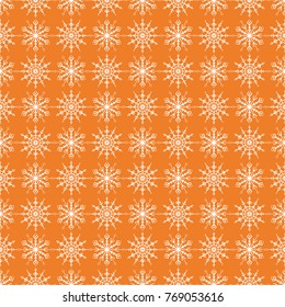 Snowflakes seamless pattern. Orange background with christmas elements. Vector illustration