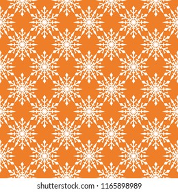 Snowflakes. Seamless pattern. Orange and white winter ornament. Background for textile and wallpapers