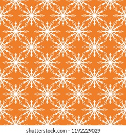 Snowflakes. Seamless pattern. Orange and white winter ornament. Background for textile and wallpapers