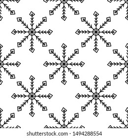 Snowflakes seamless pattern in scandinavian modern style. Ornament for fabric, wallpaper, packaging, cards, wrapping paper. Vector EPS 10.