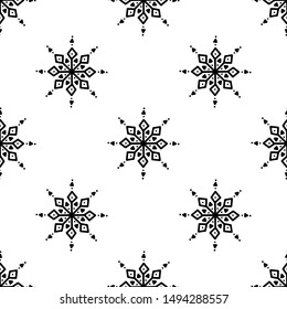 Snowflakes seamless pattern in scandinavian modern style. Ornament for fabric, wallpaper, packaging, cards, wrapping paper. Vector EPS 10.