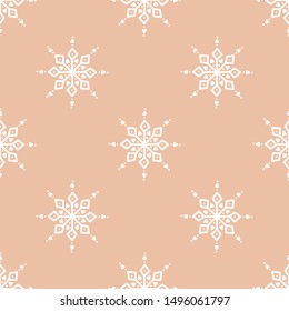Snowflakes seamless pattern in scandinavian modern style. Beige ornament for fabric, wallpaper, packaging, cards, wrapping paper. Vector EPS 10.
