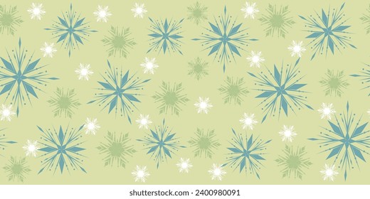 Schneeflocken nahtloses Muster. Einfaches und buntes Motiv. Vektormuster Winterthema.