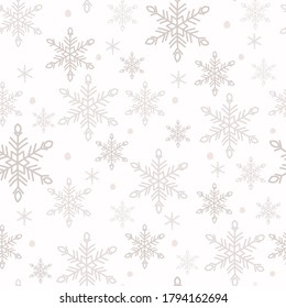 El patrón de los copos de nieve es fluido. Cristales de nieve sobre fondo blanco. Excelente para tela de invierno, textil, papel de envoltura de Navidad, scrapbooking. Diseño vectorial de patrones de superficie.