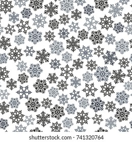 Snowflakes seamless pattern. Snow falls background. Symbol winter, Merry Christmas holiday, Happy New Year celebration Vector illustration