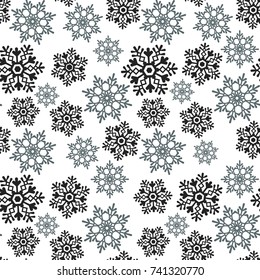 Snowflakes seamless pattern. Snow falls background. Symbol winter, Merry Christmas holiday, Happy New Year celebration Vector illustration