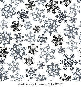 Snowflakes seamless pattern. Snow falls background. Symbol winter, Merry Christmas holiday, Happy New Year celebration Vector illustration