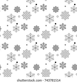 Snowflakes seamless pattern. Snow falls background. Symbol winter, Merry Christmas holiday, Happy New Year celebration Vector illustration