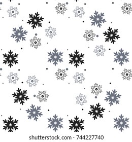 Snowflakes seamless pattern. Snow falls background. Symbol winter, Merry Christmas holiday, Happy New Year celebration Vector illustration