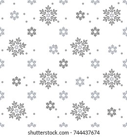 Snowflakes seamless pattern. Snow falls background. Symbol winter, Merry Christmas holiday, Happy New Year celebration Vector illustration