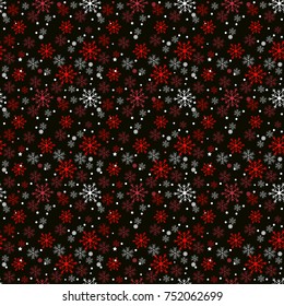 Snowflakes seamless pattern. Snow falls background. Symbol winter, Merry Christmas holiday, Happy New Year celebration Vector illustration