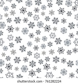 Snowflakes seamless pattern. Snow falls background. Symbol winter, Merry Christmas holiday, Happy New Year celebration Vector illustration