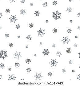 Snowflakes seamless pattern. Snow falls background. Symbol winter, Merry Christmas holiday, Happy New Year celebration Vector illustration