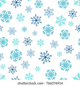 Snowflakes seamless pattern. Snow falls background. Symbol winter, Merry Christmas holiday, Happy New Year celebration Vector illustration