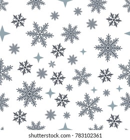Snowflakes seamless pattern. Snow falls background. Symbol winter, Merry Christmas holiday, Happy New Year celebration Vector illustration