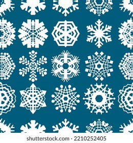 Snowflakes seamless pattern. Snow flakes texture background, snowfall winter pattern, snow falling vector illustration, snowflakes frame for Christmas design