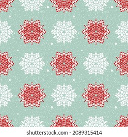 Copos de nieve. Patrón sin foco con nieve sobre un fondo azul para los textiles festivos modernos, envolviendo papel lindo. Vector.