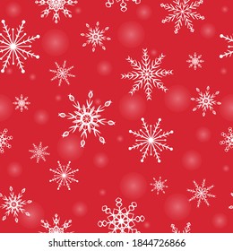 Snowflakes. Seamless pattern. Snow, snowfall, falling scattered white snowflakes. Background design for fabric, wallpaper, cover, paper for packaging. Vector