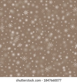 Snowflakes. Seamless pattern. Snow, snowfall, falling scattered white snowflakes. Background design for fabric, wallpaper, cover, paper for packaging. Vector
