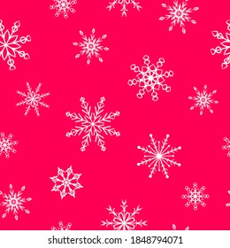 Snowflakes. Seamless pattern. Snow, snowfall, falling scattered white snowflakes. Background design for fabric, wallpaper, cover, paper for packaging. Vector