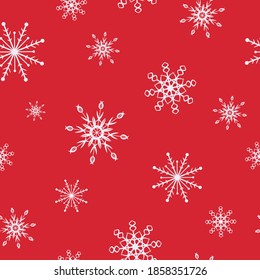 Snowflakes. Seamless pattern. Snow, snowfall, falling scattered white snowflakes. Background design for fabric, wallpaper, cover, paper for packaging. Vector
