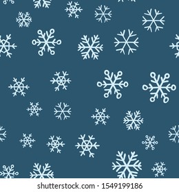 Snowflakes seamless pattern. Snow winter holidays background texture. Christmas elements.
