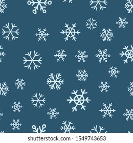 Snowflakes seamless pattern. Snow winter holidays background texture. Christmas elements.