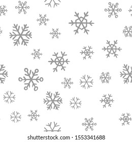 Snowflakes seamless pattern. Snow winter holidays background texture. Christmas elements.