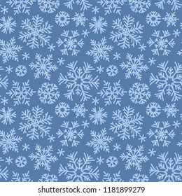 Snowflakes seamless pattern. Snowfall christmas repeat backdrop. 