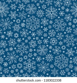 Snowflakes seamless pattern. Snowfall christmas repeat backdrop. 