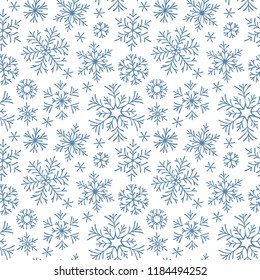 Snowflakes seamless pattern. Snowfall christmas repeat backdrop. 