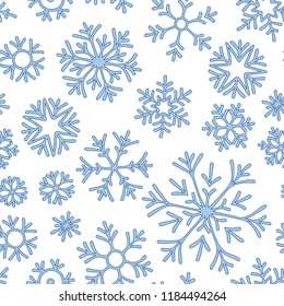 Snowflakes seamless pattern. Snowfall christmas repeat backdrop. 