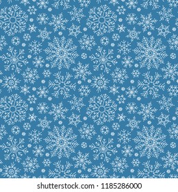 Snowflakes seamless pattern. Snowfall christmas repeat backdrop. 