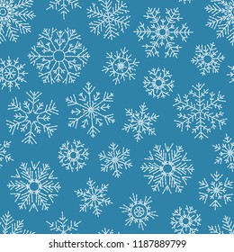 Snowflakes seamless pattern. Snowfall christmas repeat backdrop. 