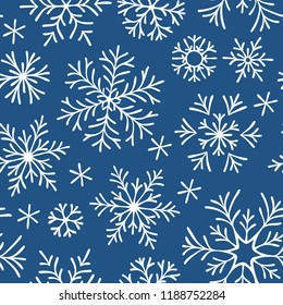 Snowflakes seamless pattern. Snowfall christmas repeat backdrop. 